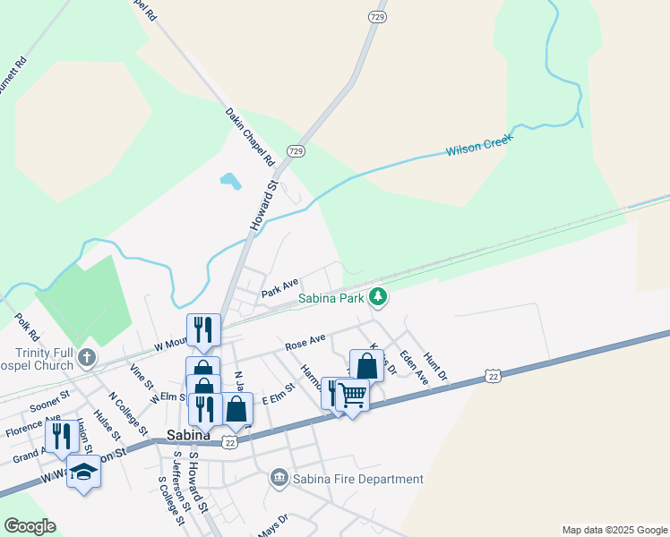map of restaurants, bars, coffee shops, grocery stores, and more near 290 Park Street in Sabina