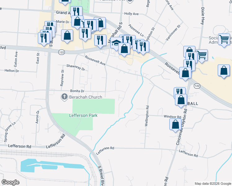 map of restaurants, bars, coffee shops, grocery stores, and more near 4712 Bonita Drive in Middletown