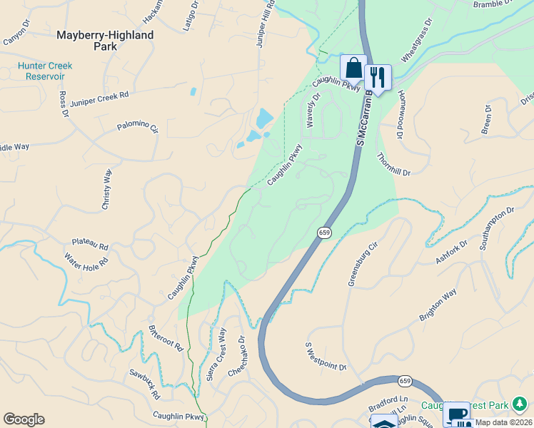 map of restaurants, bars, coffee shops, grocery stores, and more near 4030 Bitter Creek Court in Reno