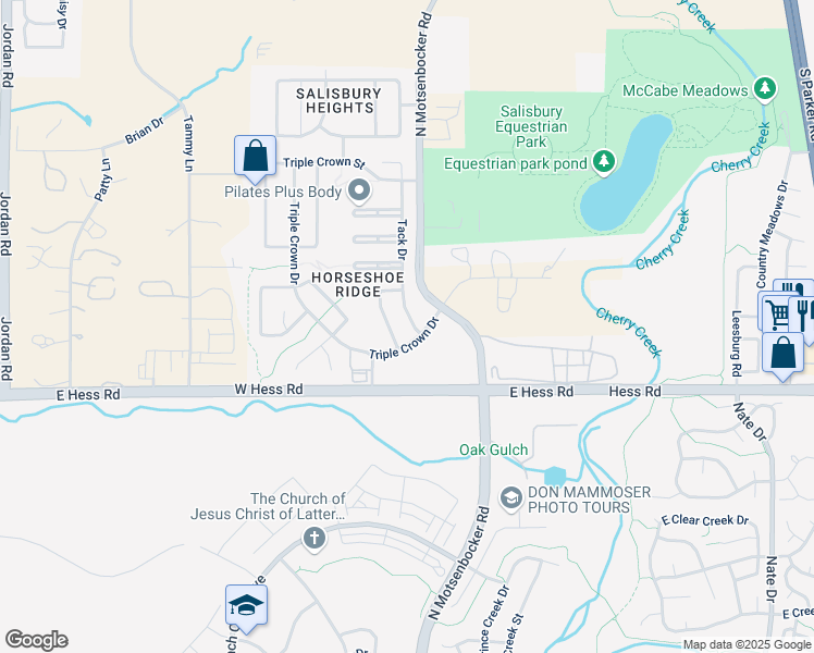 map of restaurants, bars, coffee shops, grocery stores, and more near 12201 Tack Drive in Parker