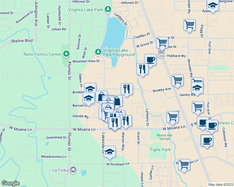 map of restaurants, bars, coffee shops, grocery stores, and more near 790 Brinkby Avenue in Reno