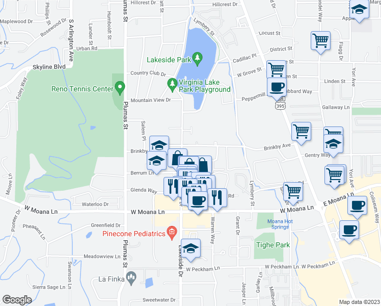 map of restaurants, bars, coffee shops, grocery stores, and more near 790 Brinkby Avenue in Reno