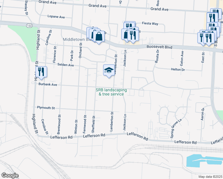 map of restaurants, bars, coffee shops, grocery stores, and more near 1900 Lamberton Street in Middletown