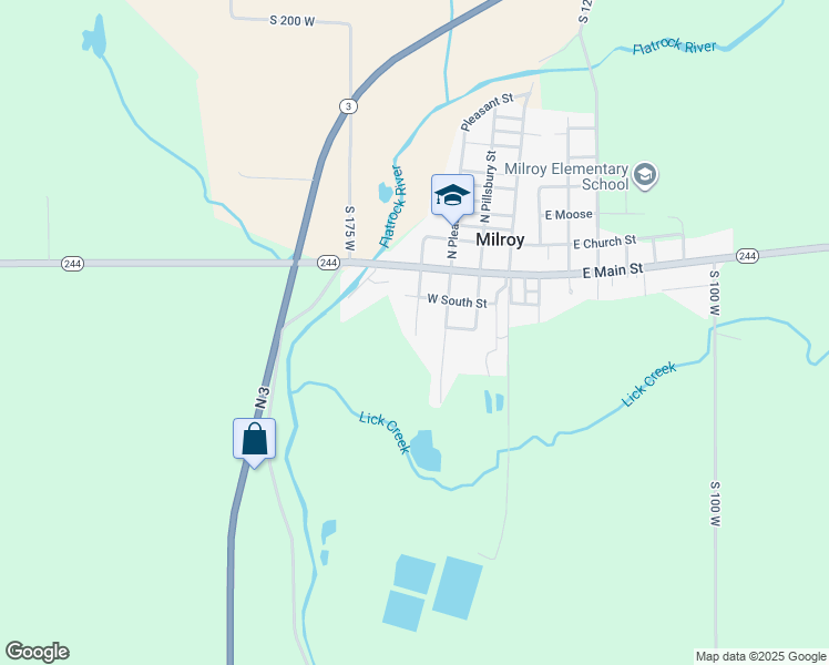 map of restaurants, bars, coffee shops, grocery stores, and more near 301 West Street in Milroy