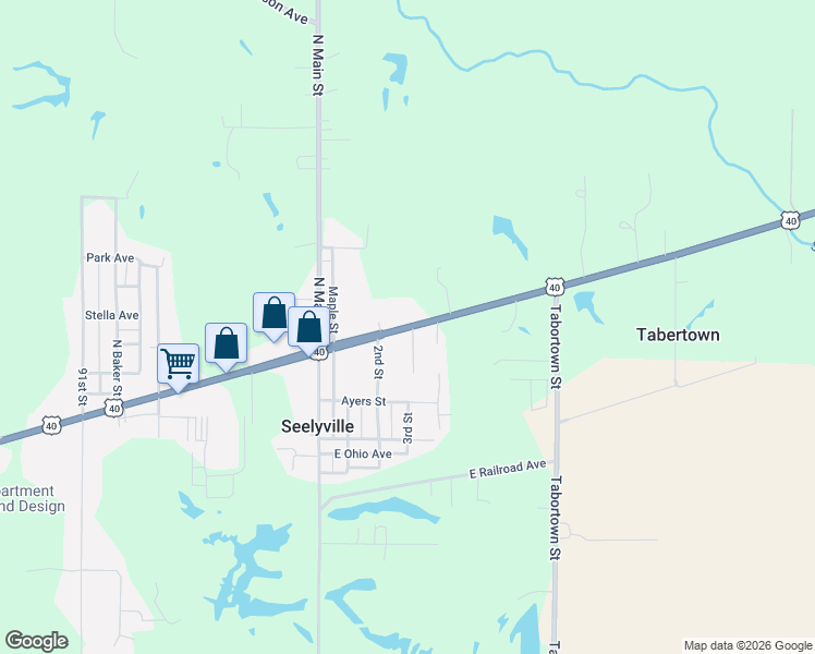 map of restaurants, bars, coffee shops, grocery stores, and more near 9934-9998 U.S. 40 in Terre Haute