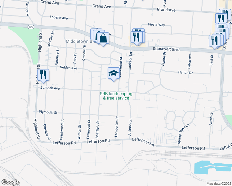 map of restaurants, bars, coffee shops, grocery stores, and more near 1900 Lamberton Street in Middletown
