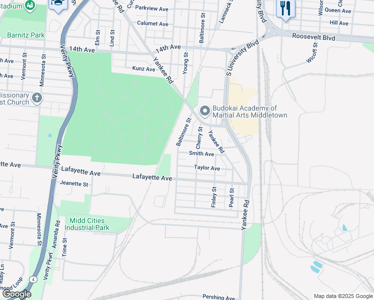 map of restaurants, bars, coffee shops, grocery stores, and more near 1513 Smith Avenue in Middletown