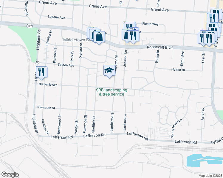 map of restaurants, bars, coffee shops, grocery stores, and more near 1900 Lamberton Street in Middletown