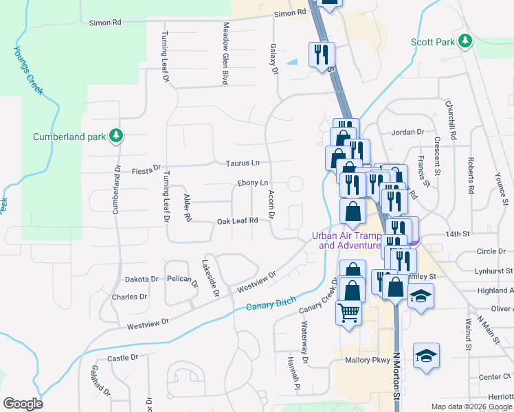 map of restaurants, bars, coffee shops, grocery stores, and more near 1697 Black Oak Lane in Franklin