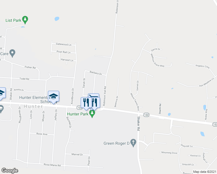 map of restaurants, bars, coffee shops, grocery stores, and more near 3676 Robinson Vail Rd in Franklin