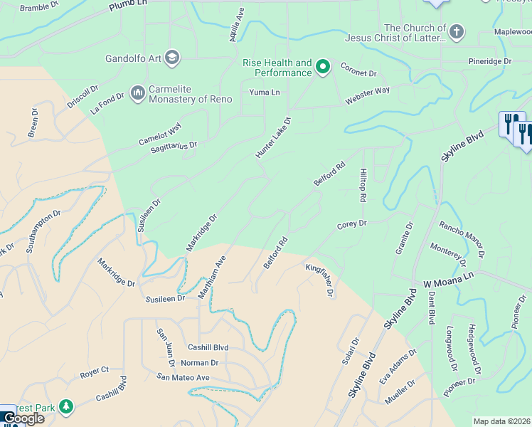 map of restaurants, bars, coffee shops, grocery stores, and more near 1761 3 Mile Drive in Reno