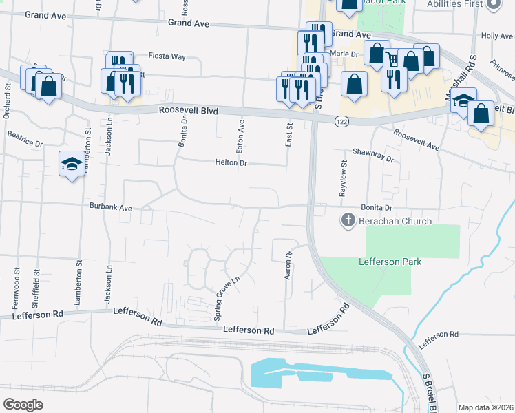 map of restaurants, bars, coffee shops, grocery stores, and more near 4176 Bonita Drive in Middletown