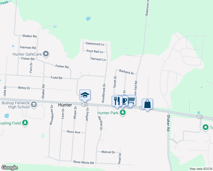 map of restaurants, bars, coffee shops, grocery stores, and more near 3656 Knollbrook Drive in Franklin