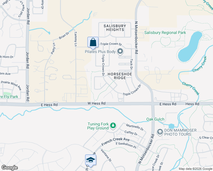 map of restaurants, bars, coffee shops, grocery stores, and more near 17875 Mimosa Street in Parker