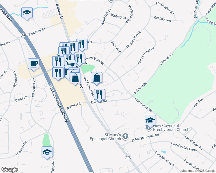 map of restaurants, bars, coffee shops, grocery stores, and more near 235 Point to Point Square in Bel Air