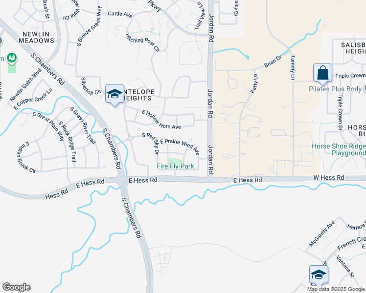 map of restaurants, bars, coffee shops, grocery stores, and more near 16664 East Prairie Wind Avenue in Parker