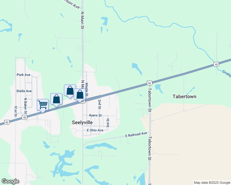 map of restaurants, bars, coffee shops, grocery stores, and more near 10087 U.S. 40 in Terre Haute