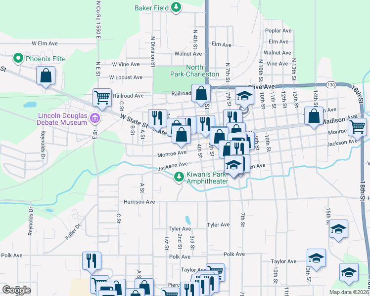 map of restaurants, bars, coffee shops, grocery stores, and more near 221 Monroe Avenue in Charleston