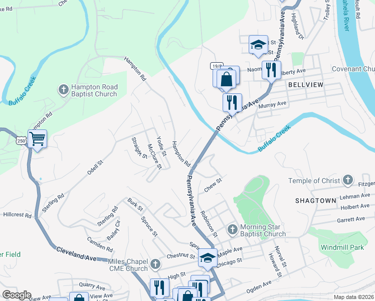 map of restaurants, bars, coffee shops, grocery stores, and more near 509 Warren Street in Fairmont