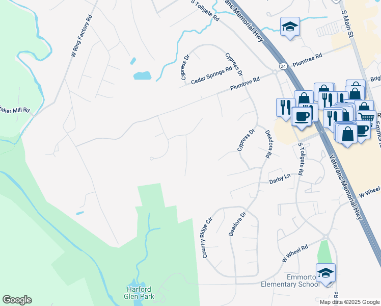 map of restaurants, bars, coffee shops, grocery stores, and more near 2007 Royal Fern Court in Bel Air