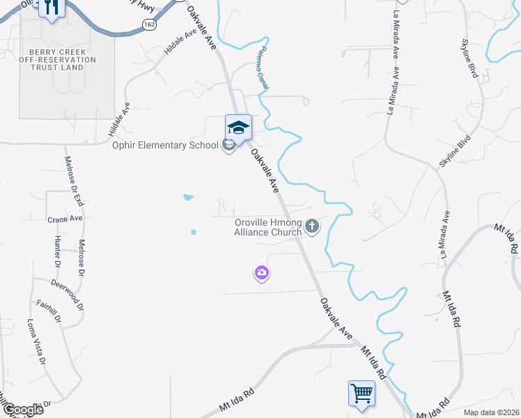 map of restaurants, bars, coffee shops, grocery stores, and more near 49 Crane Avenue in Oroville