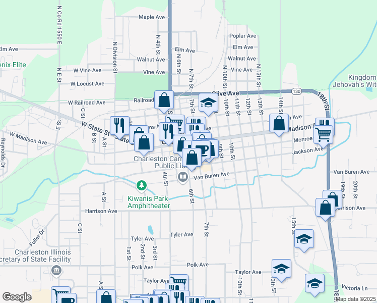 map of restaurants, bars, coffee shops, grocery stores, and more near 504 6th Street in Charleston