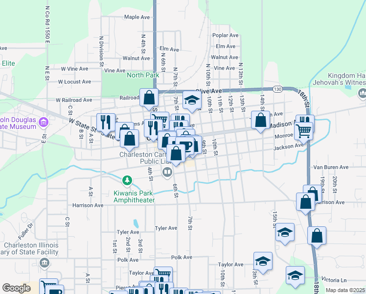 map of restaurants, bars, coffee shops, grocery stores, and more near 705 Monroe Avenue in Charleston