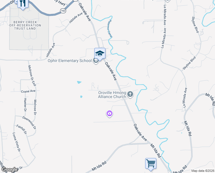 map of restaurants, bars, coffee shops, grocery stores, and more near 49 Crane Avenue in Oroville