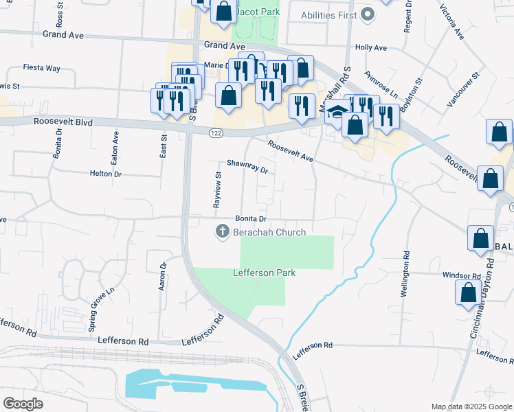 map of restaurants, bars, coffee shops, grocery stores, and more near 4518 Bonita Drive in Middletown