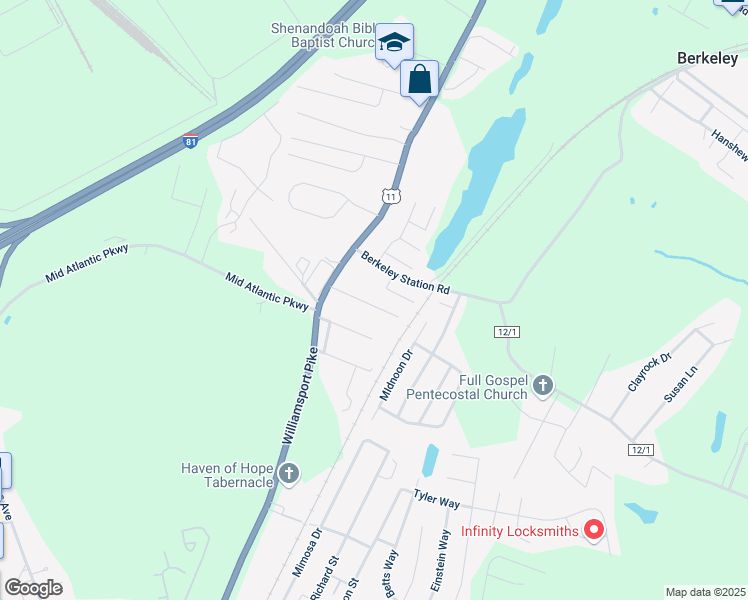 map of restaurants, bars, coffee shops, grocery stores, and more near 107 Rudolph Court in Martinsburg