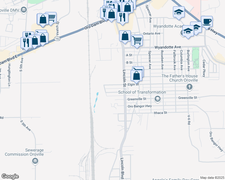 map of restaurants, bars, coffee shops, grocery stores, and more near 1790 Fort Wayne Street in Oroville