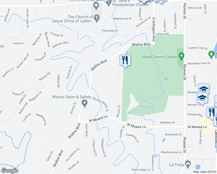 map of restaurants, bars, coffee shops, grocery stores, and more near 128 Greenridge Drive in Reno