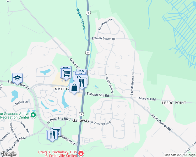 map of restaurants, bars, coffee shops, grocery stores, and more near 849 East Fishers Creek Road in Absecon