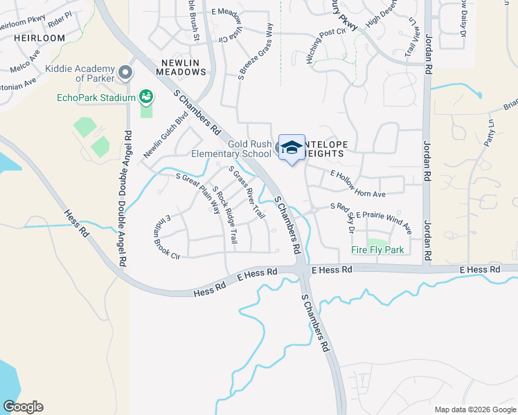map of restaurants, bars, coffee shops, grocery stores, and more near 16057 East Flying Quail Lane in Parker
