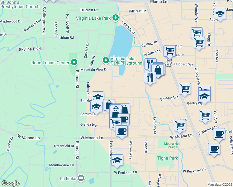 map of restaurants, bars, coffee shops, grocery stores, and more near 2816 Green Head Court in Reno