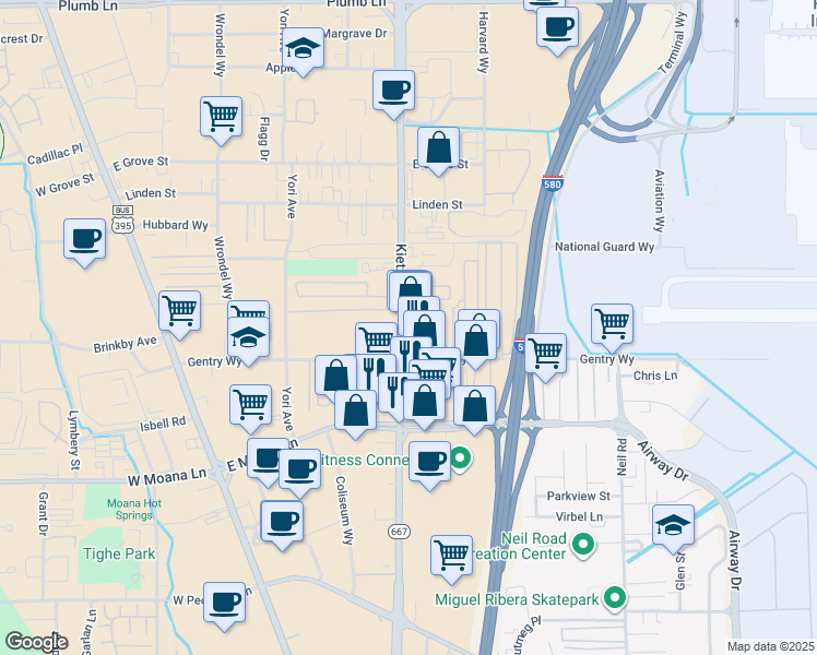map of restaurants, bars, coffee shops, grocery stores, and more near 2908 Nevada 667 in Reno