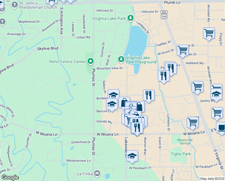map of restaurants, bars, coffee shops, grocery stores, and more near 1000 Beck Street in Reno