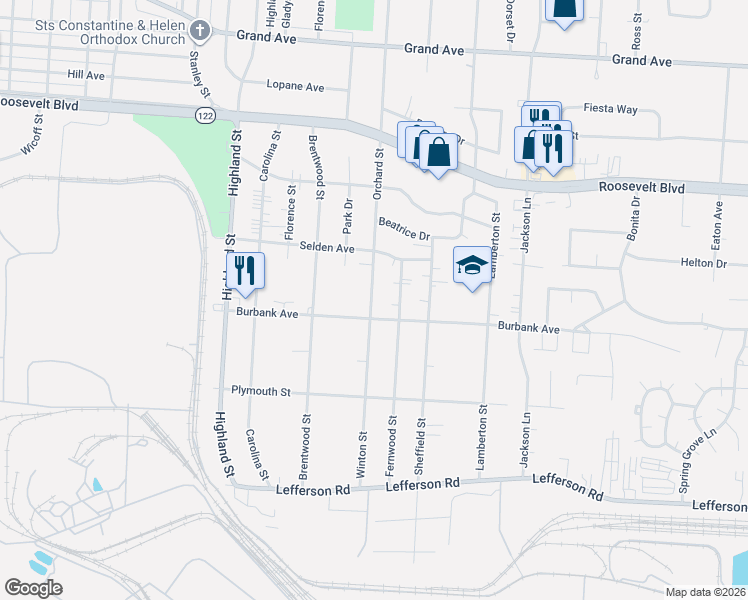 map of restaurants, bars, coffee shops, grocery stores, and more near 1801 Winton Street in Middletown