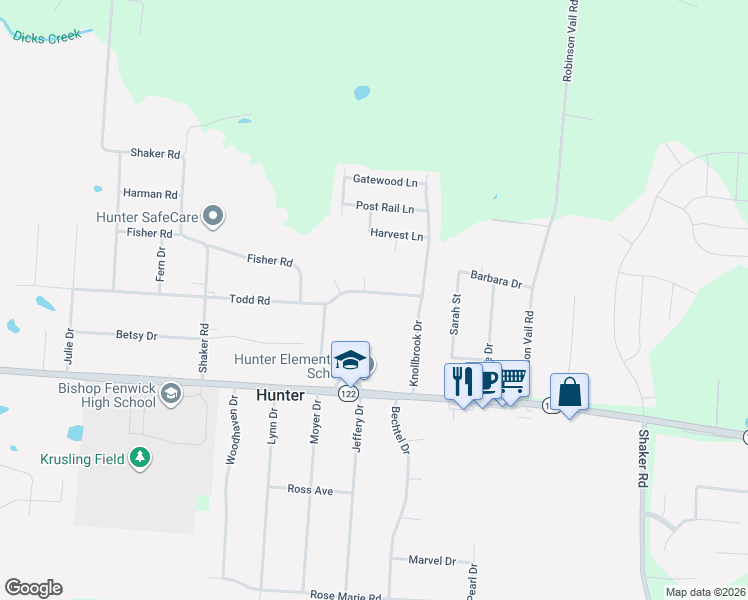 map of restaurants, bars, coffee shops, grocery stores, and more near 4336 Todd Road in Franklin