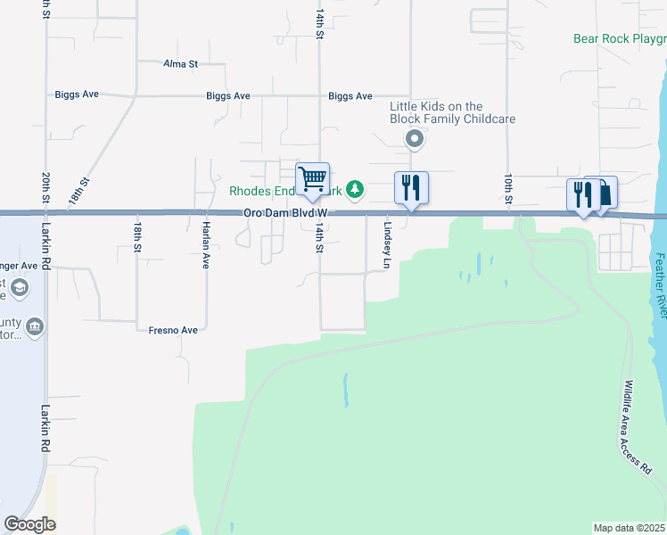 map of restaurants, bars, coffee shops, grocery stores, and more near 902 14th Street in Oroville