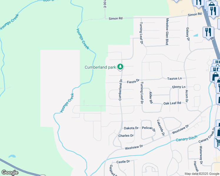 map of restaurants, bars, coffee shops, grocery stores, and more near 1379 Fiesta Drive in Franklin