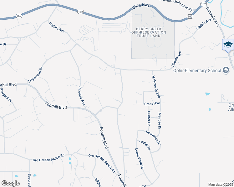 map of restaurants, bars, coffee shops, grocery stores, and more near 60 Mountain View Drive in Oroville