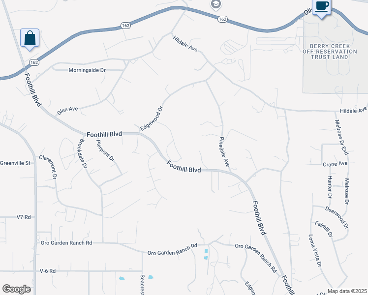 map of restaurants, bars, coffee shops, grocery stores, and more near 55 Concordia Lane in Oroville