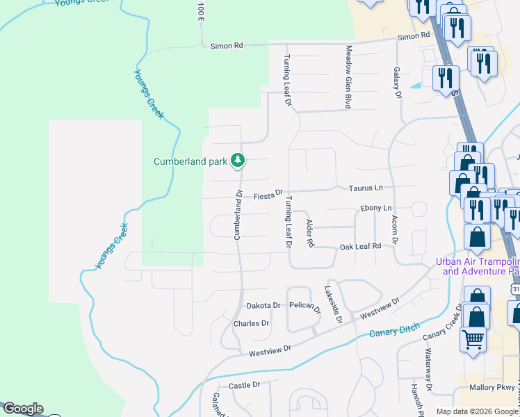 map of restaurants, bars, coffee shops, grocery stores, and more near 1255 Fiesta Drive in Franklin