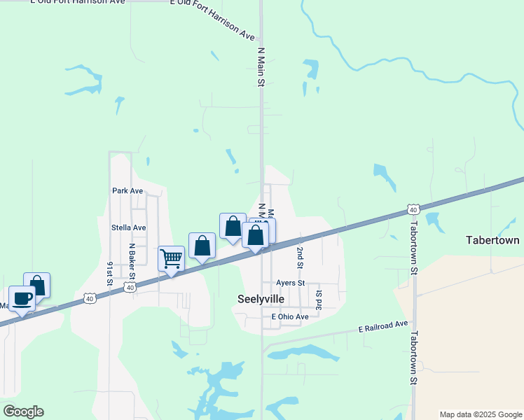 map of restaurants, bars, coffee shops, grocery stores, and more near 2505 North Main Street in Terre Haute
