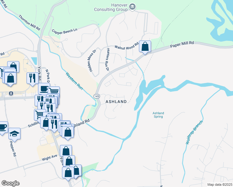 map of restaurants, bars, coffee shops, grocery stores, and more near 99 Furnace Court in Cockeysville