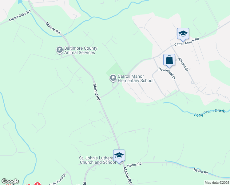 map of restaurants, bars, coffee shops, grocery stores, and more near 2 Manor Crossing Court in Baldwin