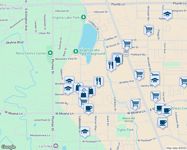 map of restaurants, bars, coffee shops, grocery stores, and more near 774 Brinkby Avenue in Reno