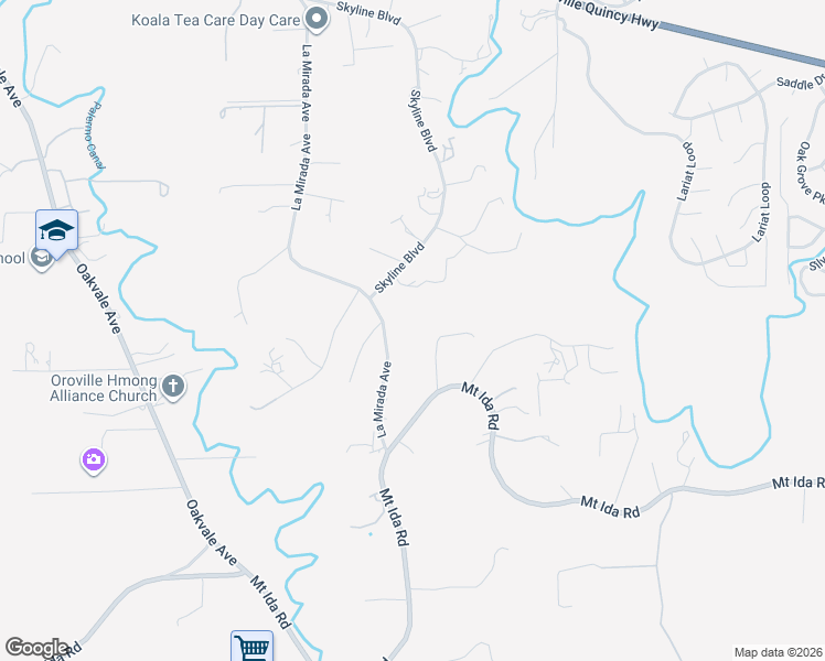 map of restaurants, bars, coffee shops, grocery stores, and more near 331 La Mirada Ave in Oroville