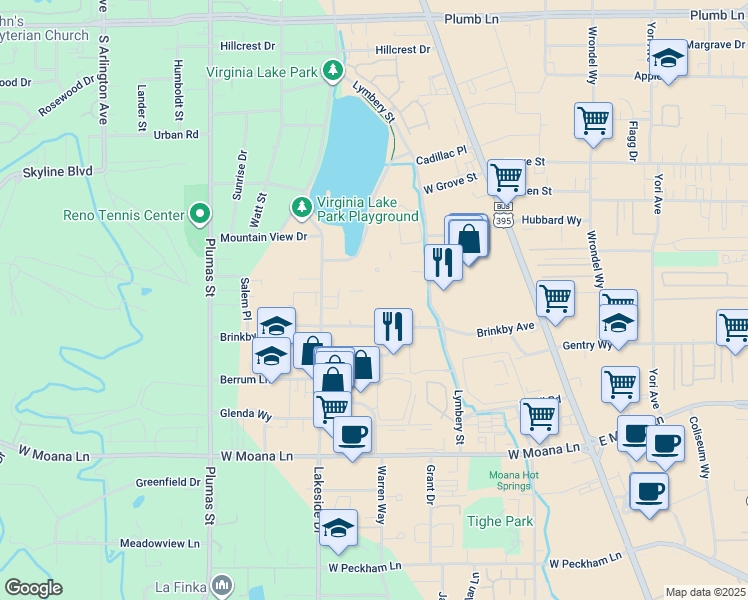 map of restaurants, bars, coffee shops, grocery stores, and more near 774 Brinkby Avenue in Reno